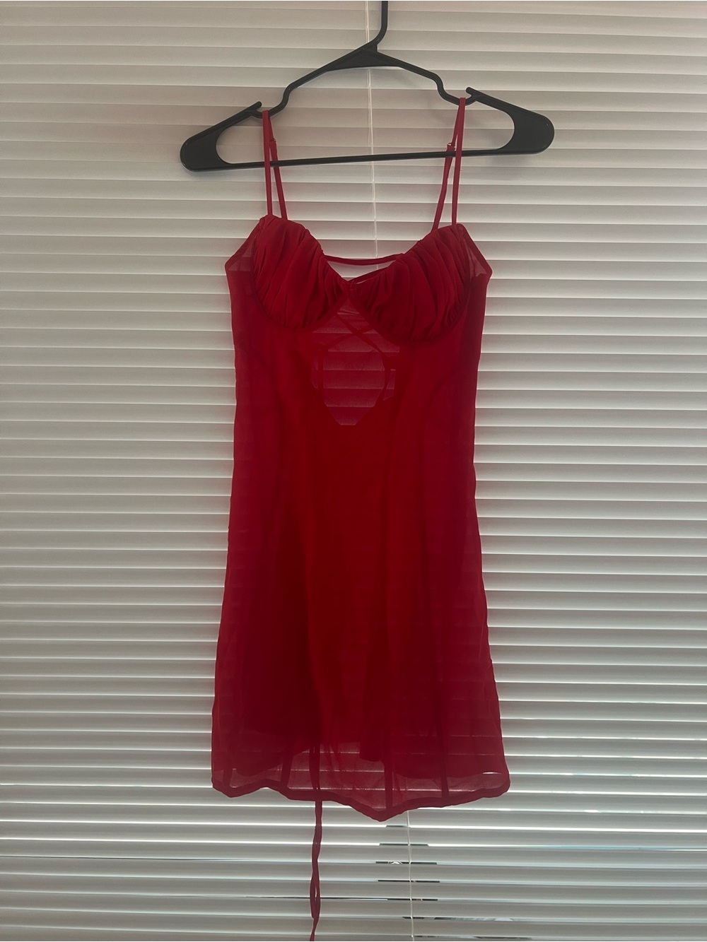 Tiger Mist Red Sheer Mesh Chemise with Ruched Cups